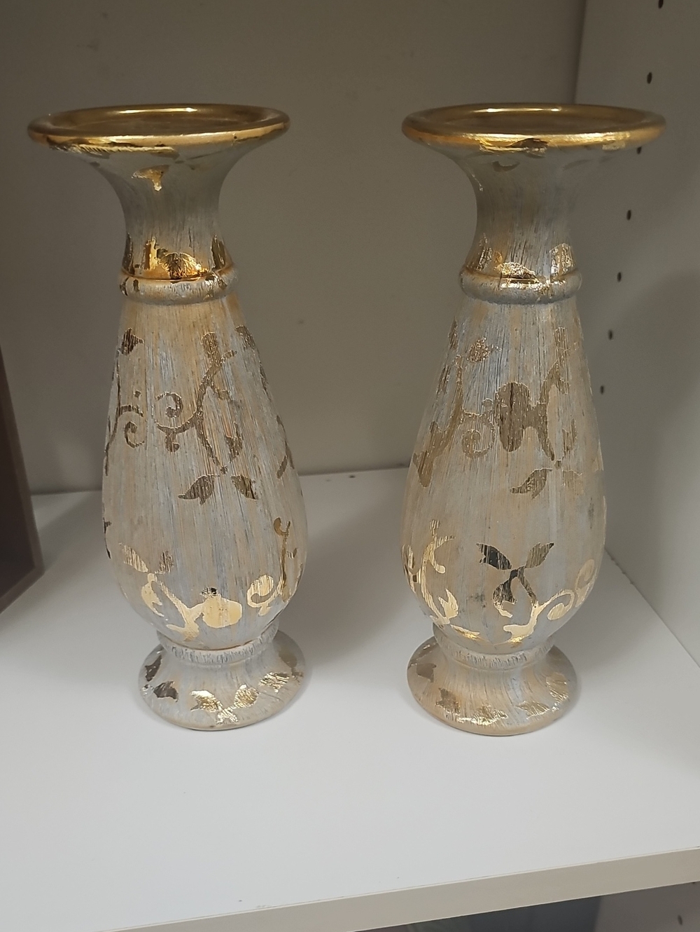 Ceramic Gold And Gray Accent Decorative Candle Holders - Set of 2 Brand New 9"H